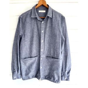 KESTIN HARE Armadale Overshirt in a Cotton/Linen Blend Chambray Blue - S